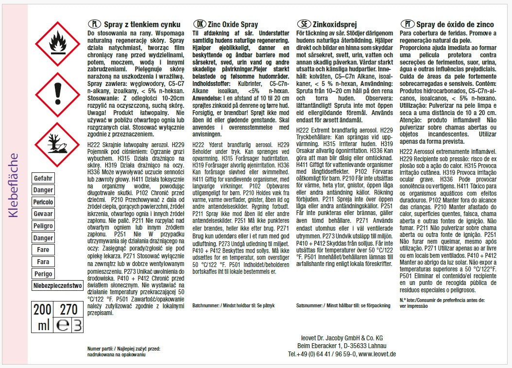 Spray premiers secours à l'oxyde de zinc Leovet